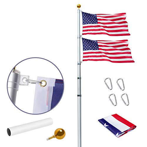 WeValor 14 Gauge Telescopic Flag Pole Kit, 30Ft Heavy Duty Aluminum Telescoping Flagpole Fly Two Flags, Outdoor Inground Flag Poles with 3x5 American Flag and Golden Ball Top for Commercial, Residential Use