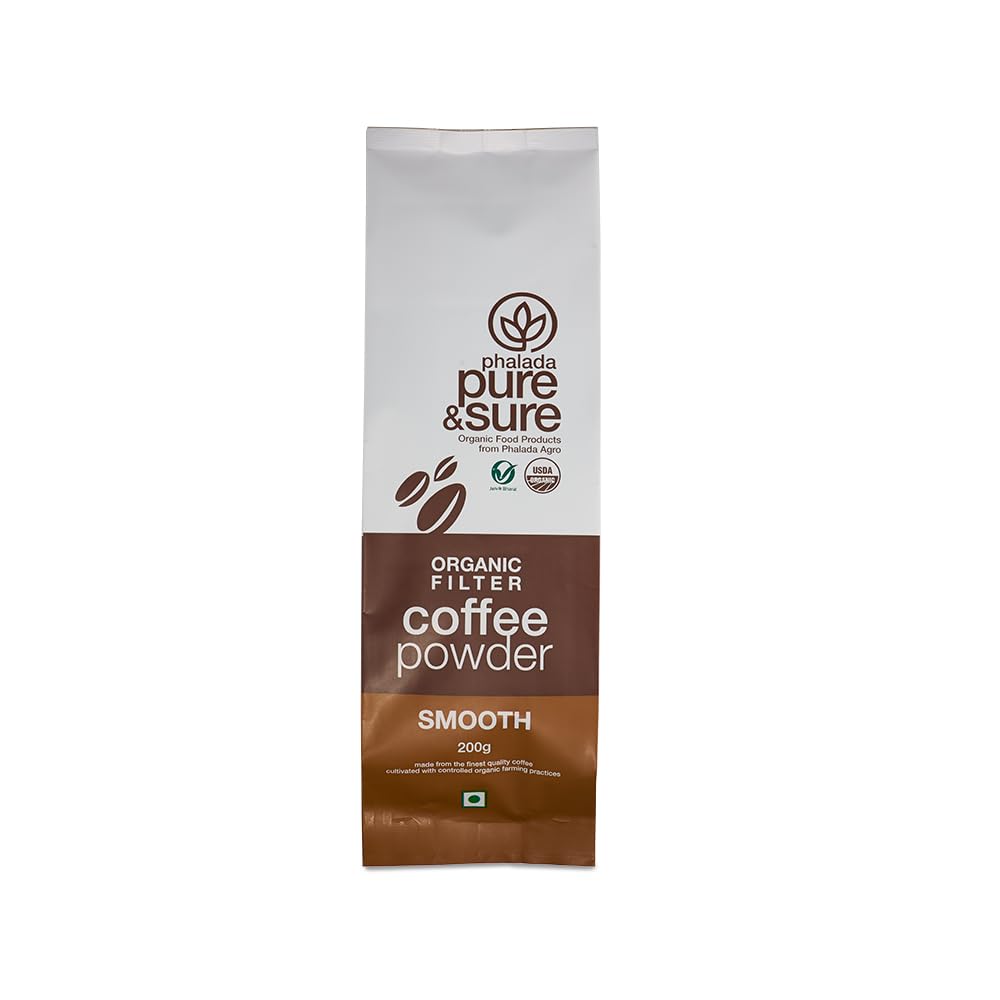 Pure & Sure Organic Filter Coffee Powder - Smooth 200Gm | Robusta Coffee beans 95% & Chicory 5% | Traditional South Indian Coffee Powder | Fresh Aroma & Strong Flavor