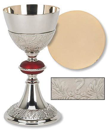 Minister Bishop Religious Catholic Gift Brass 24KT Gold Plate Grape Patterned Red Node Chalice and Paten Set