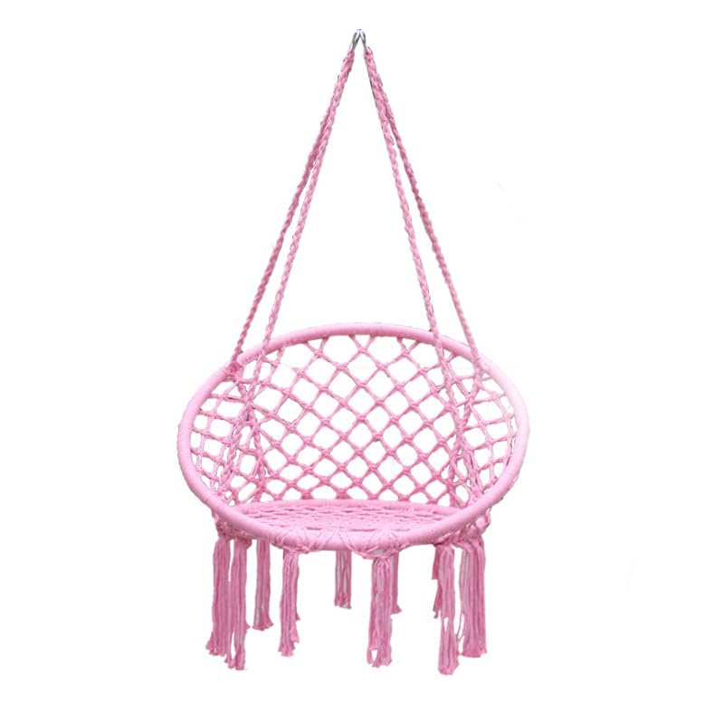 Vital Hammock Chair Macrame Swing -Hanging Cotton Rope Hammock Swing Chair for Indoor and Outdoor Use,Handmade Knitted Cotton Rope Hanging Chair with Hanging Hardware Kits (Pink)