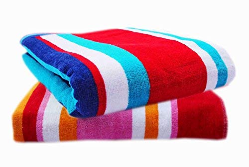 Space Fly Fine Soft & Cotton Attractive, Light Weight, Striped, Big Size Bathroom Bath Towels for Men and Women (58X28 Inch_ Blue & Brown) (Set of 2)