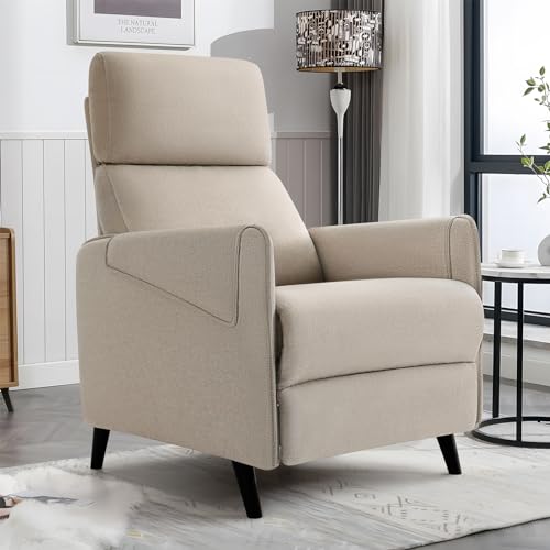 SOPAT Pushback Adjustable Single Recliner Chair with Thick Cusion and Backrest, Home Theater Lounge Seat for Living Room, Convenient and Easy-to-disassemble Manual Recliner for All Ages (Beige)