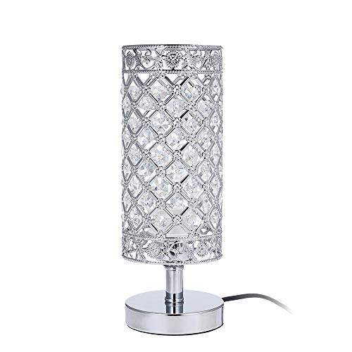 Crystal Table Lamps Silver Bedside Nightstand Lamp Desk Lamp for Living Room Bedroom Decorative Dining Room Kitchen Table Lamps