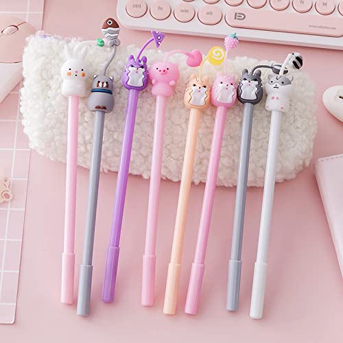 Chinshwehaw Cartoon Animal Pens Ink Pens Gel Pen Writing Pens Neutral Pens School Office Supplies Kids Gifts 0.38mm Ball Point Color cat Pens, pink rabbit Pens, white pig Pens 8Pack