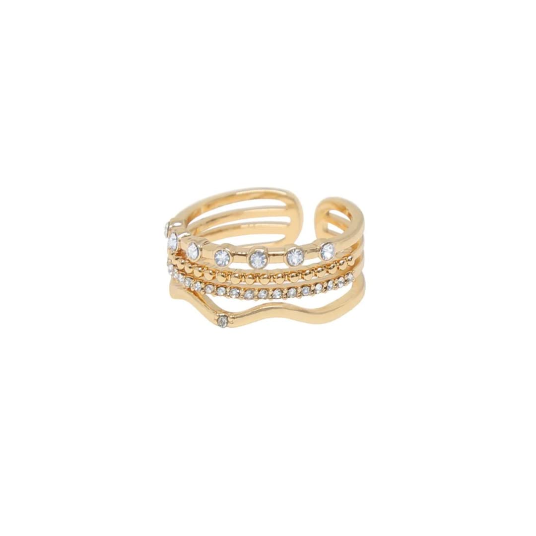 EttikaStacking Rings for Women. Clear Crystal and 18k Gold Plated Pre-Stacked Ring. Fashion Jewelry