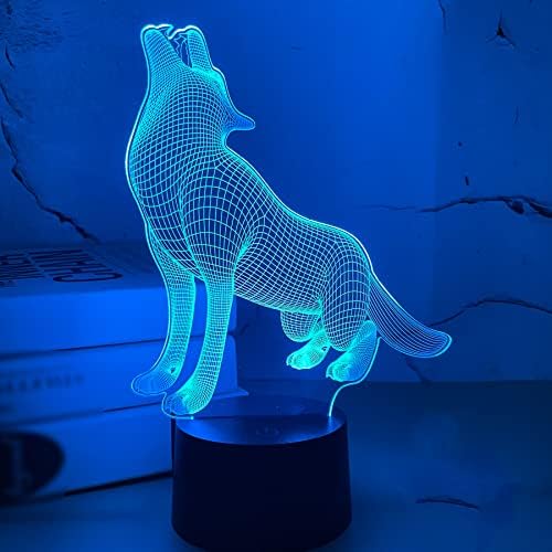 FULLOSUN Wolf Gift 3D Light, Hologram Illusion Bedside Night Lamp, 16 Color Changing with Remote Control Creative Room Decor Birthday for Kids Teen Men