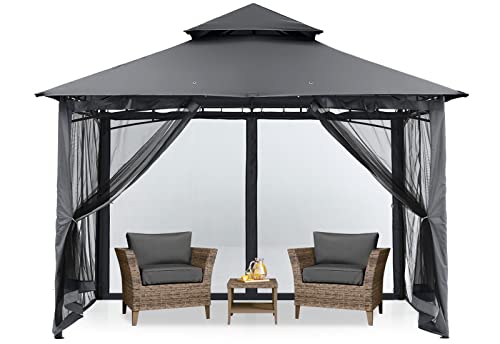 MASTERCANOPY Outdoor Garden Gazebo for Patios with Stable Steel Frame and Netting Walls (8x8,Dark Gray)