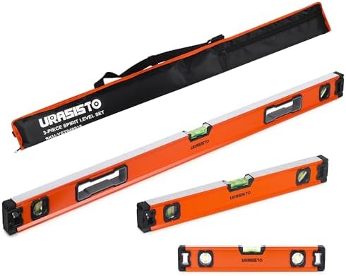 URASISTO 3-Piece Spirit Level Set, 12", 20", 40" Level Set with Magnetic Torpedo Level, 45°/90°/180°Bubbles Measuring, Aluminium Alloy Levels with Carrying Bag