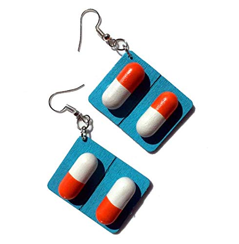 MiniblingsPill Earrings Tablet Pill Capsules Carnival Medicine Doctor Study Handmade Fashion Jewellery Earrings Silver-Plated