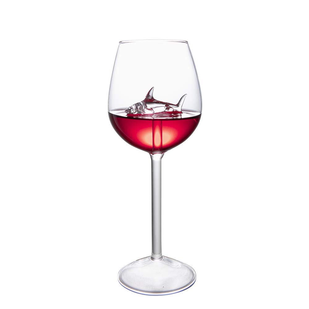 evomosa Shark Wine Glass with Shark Inside,10oz Stemmed Drinking Wine Goblet, Cocktail Juice Glass for Housewarming Birthday Christmas Gift