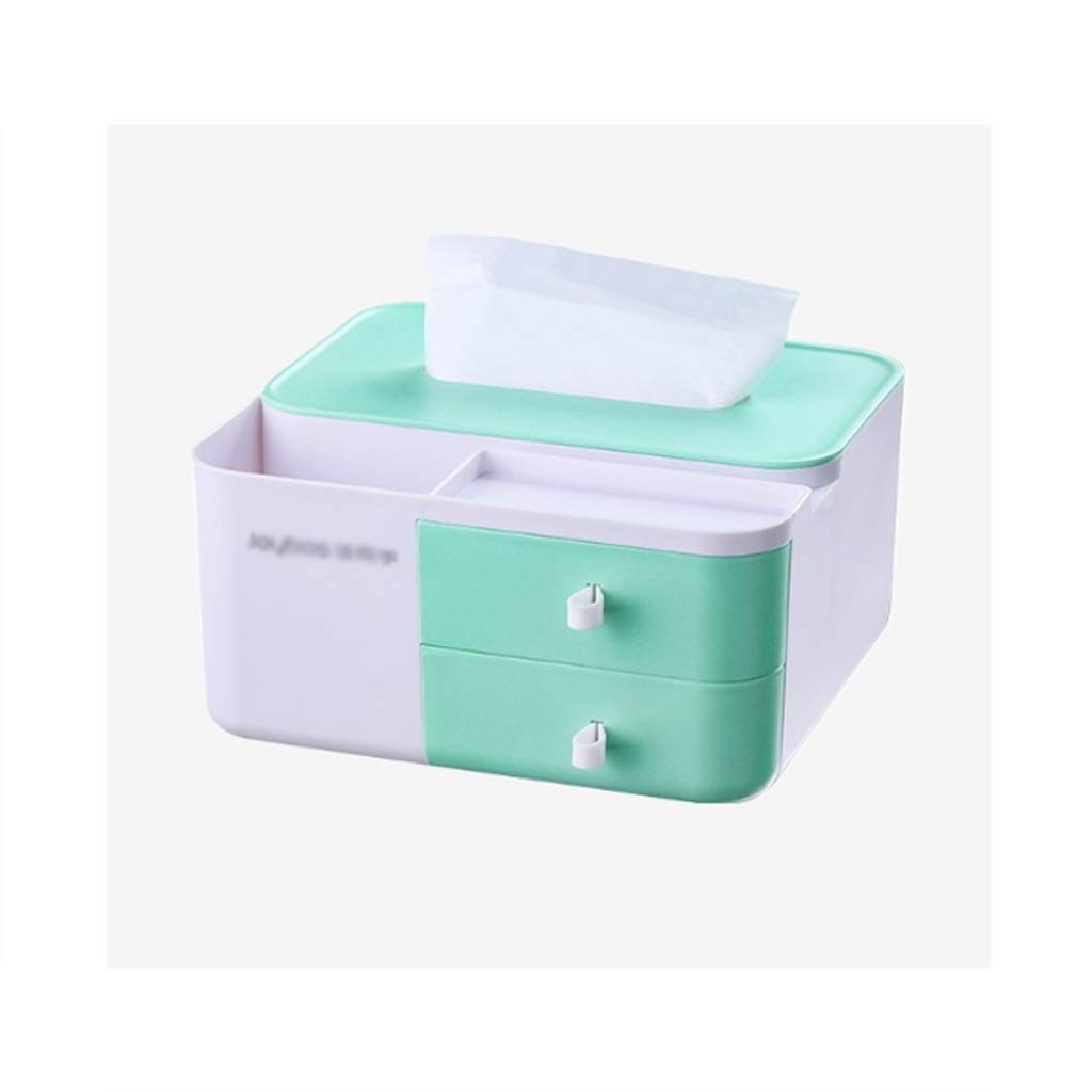 Decorative Tissue Box Tissue Box Bracket with Drawer Portable Plastic Tissue Dispenser, Desktop Storage Suitable for Home Bedroom Decoration (Color : Green)