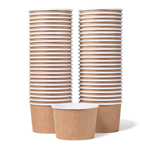 Paper Ice Cream Cups - 50-Count 9-Oz Disposable Dessert Bowls for Hot or Cold Food, 9-Ounce Party Supplies Treat Cups for Sundae, Frozen Yogurt, Soup, Brown