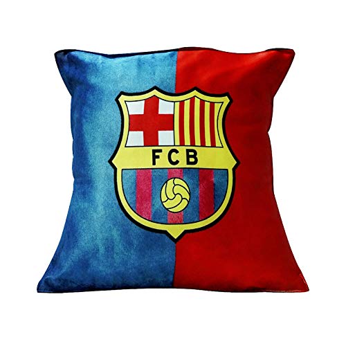 Monk Matters Micro Satin Fabric FC Barcelona Football Club Printed Cushion Cover with Fiber Fillers (Size 12x12, Multicolor)