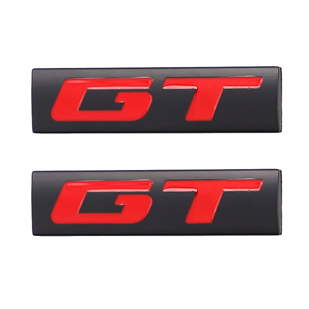 2 Pcs GT Emblem 3D Metal Nameplate Badge Decal Car Side Rear Front Trunk Bumper Badge Sticker For Genesis Ford Mustang (Black)