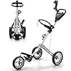 Cavevine Golf Push Cart 3 Wheel, Golf Bag Cart,New-Version Foldable Golf Push Cart with Foot Brake, Golf Pull cart with Umbrella Holder and Beverage Holder