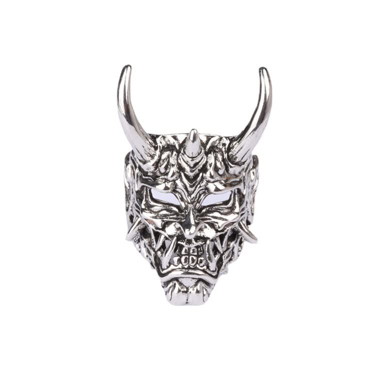 GenericAdjustable Opening Oni Samurai Rakshasa Mask Prajna Ring Men's Jewelry Skull Devil Satan Dark Gothic Style