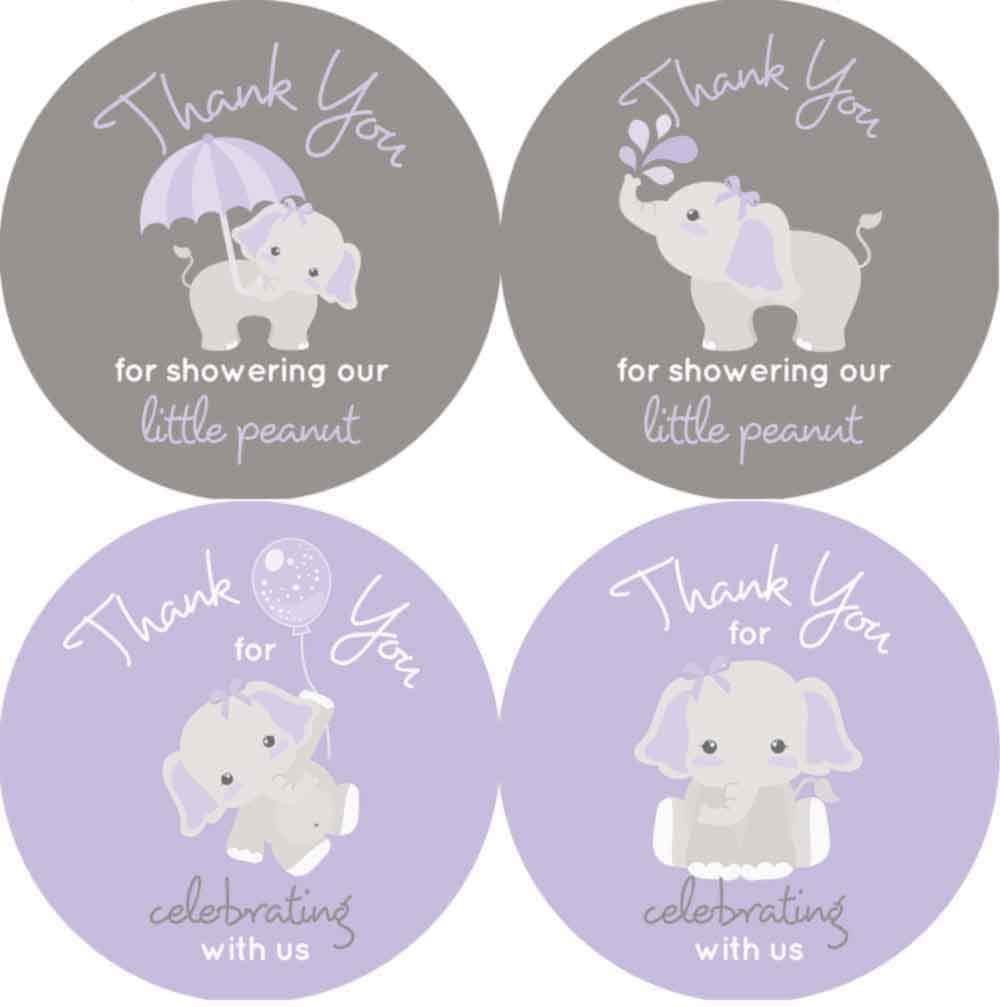 Digitaldoodlebug 2 Thank You Stickers Gray Elephant Set Of 60 (Purple)