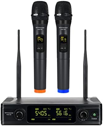 whitesand UHF Wireless Microphone System, Dual Wireless Mic Set w/ 2 Handheld Dynamic Microphones, 2x30 Frequencies, Color Coded Microphone for Singing, Home Karaoke, DJ, Church, Wedding (WSM-300)