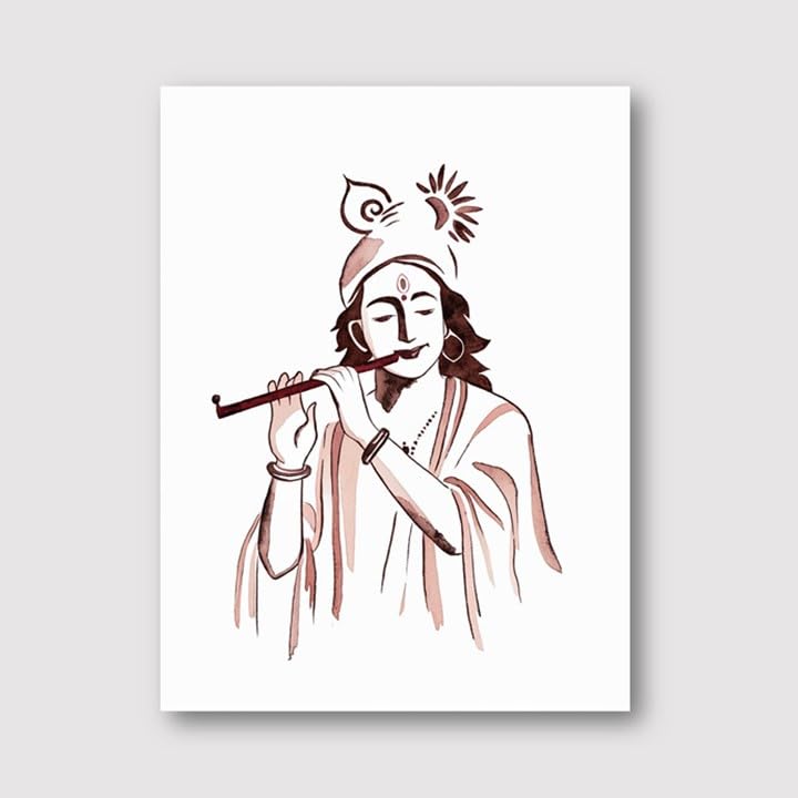 Shree Krishna One-Line Art Poster - Spiritual Décor for Home & Meditation Spaces