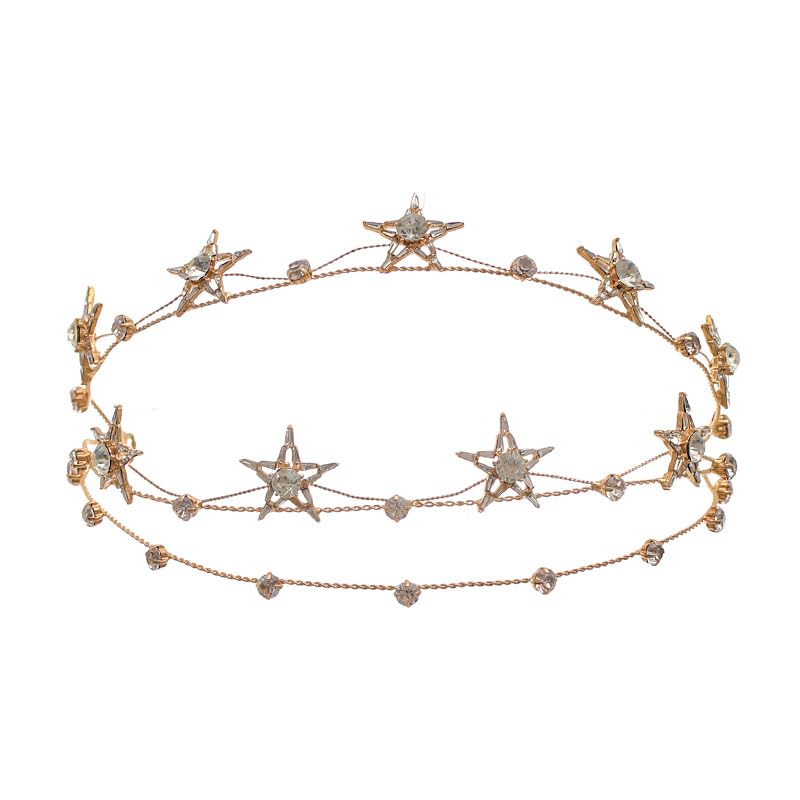 Bling Rhinestone Star Crown, Star Crystal Tiara and Crown Bridal Headpiece Alloy Hairband Wedding Jewelry for Women (Golden, One size)