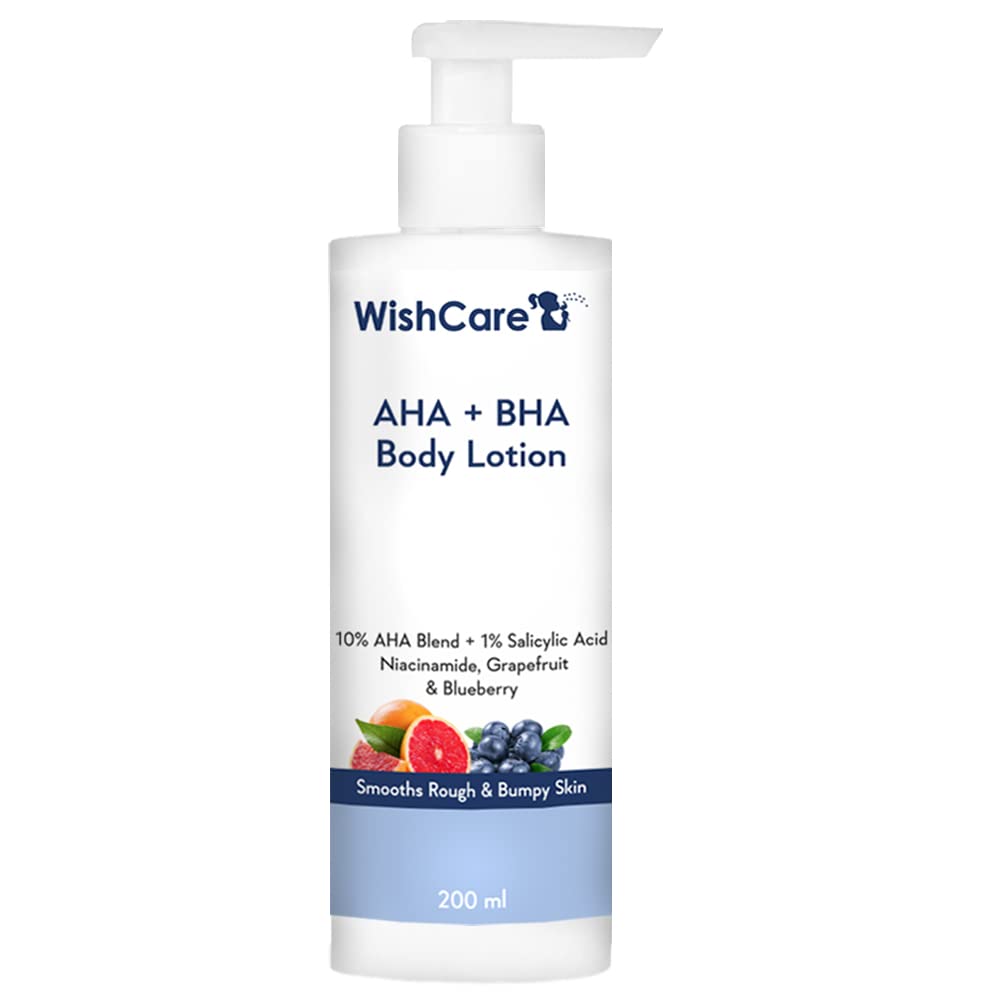 WishCare 10% AHA + 1% BHA Body Lotion for Men & Women - Body lotion for dry skin - Detans, Smooths Rough & Bumpy Skin 200ml