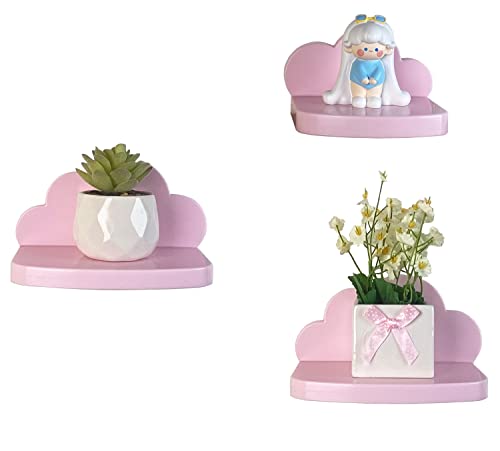 Veluckin Small Floating Shelves Mini Cloud Shelves Hanging Display 6 Inch Wall Shelf for Bathroom Livingroom Bedroom,3 Pack,with 2 Types of Installation, Pink, 6"D x 3"W x 3.5"H