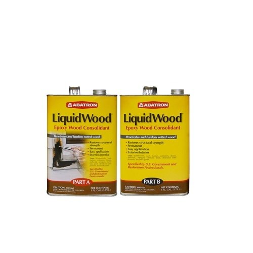 AbatronLiquidWood Epoxy Wood Consolidant (Part A & B) 1 Gallon per Part; Penetrates and Hardens Rotten, Decayed, or Dried Out Wood Indoors/Outdoors, Permanently. Blend Part A/B equally and apply!