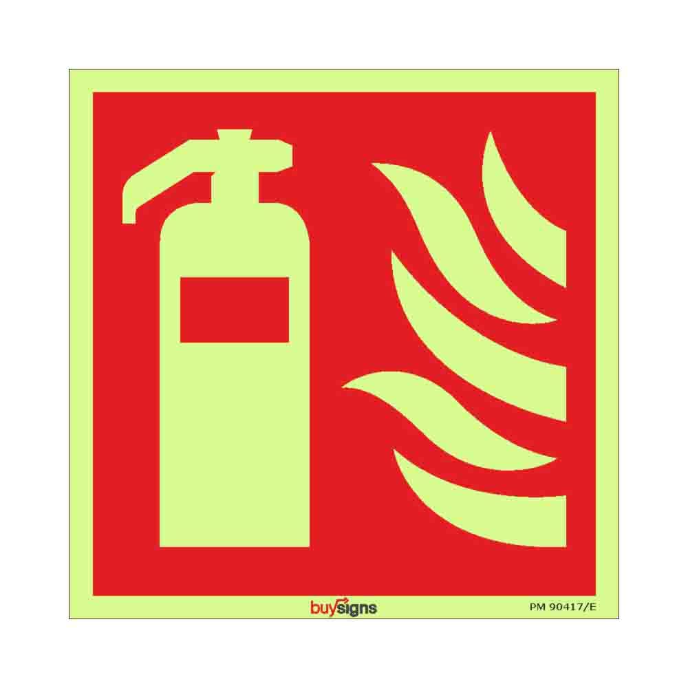 Buysigns.in - Fire Extinguisher Autoglow Sign in English - Glow in Dark Micro Laminated Autoglow Vinyl Sticker - (Square, 24 Inch X 24 Inch, Multicolor)