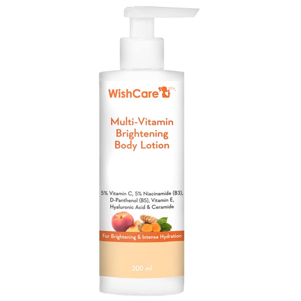 W'ishCare Multi-Vitamin Brightening Body Lotion, 5% Vitamin C, 5% Niacinamide, Panthenol, Vitamin E, Turmeric, Kakadu Plum, 6.76 Fl Oz