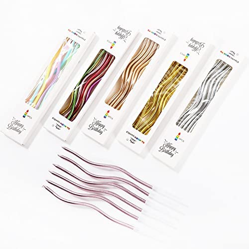 Online Super Deal 6pc Twisty Birthday Candles Set Metallic Curly Coil Candles with Holders Creative Cake Cupcake Candles Fun Long Thin Wedding Birthday Candles Cake Decoration Pack of 4