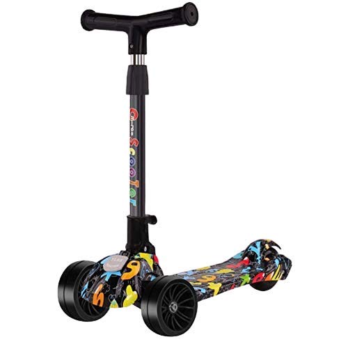 MUMMAMIA Kids Graffiti Printed Foldable,Auto Light-up, 3 wheel Kick Scooter for toddlers/kids (2-7Years) - BLACK