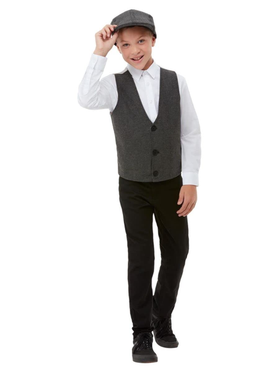 Smiffys20s Gangster Boy Kit, Grey with Flat Cap & Waistcoat, Boys Fancy Dress, Gangster Dress Up Accessories