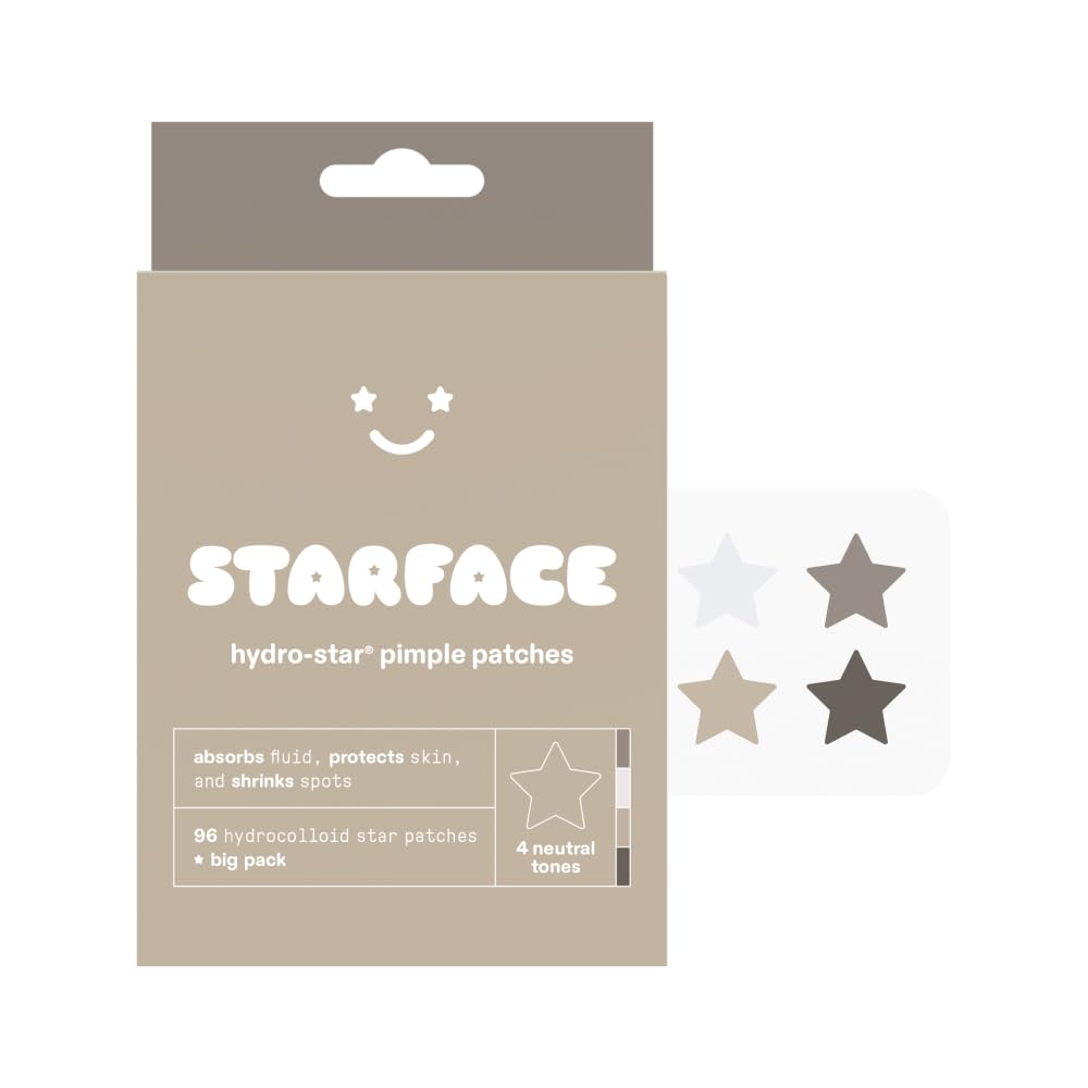 Starface World Starface Earth Star BIG PACK, Hydrocolloid Pimple Patches, Absorb Fluid and Reduce Redness, Cute Star Shape and 4 Neutral Colors (96 Count)