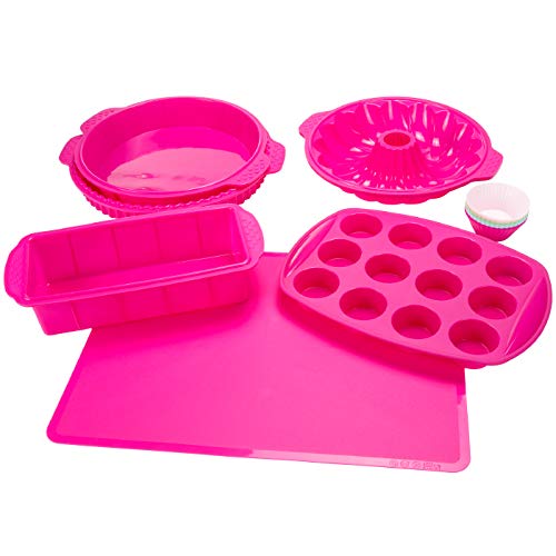 Classic Cuisine 82-18700-PUR Pink Silicone Bakeware Set44; 18 Piece