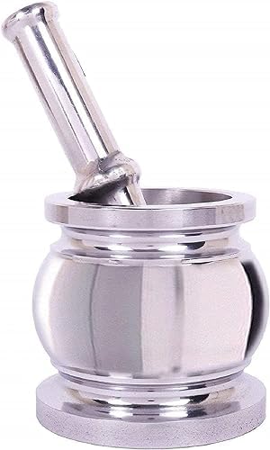 SubaaStainless Steel Mortar and Pestle Set for Spices, Okhli Masher, Khalbatta, Kharal, Mixer, Natural & Traditional Grinder, Musal, Well Design for Kitchen, Home, Herbs,Okhli