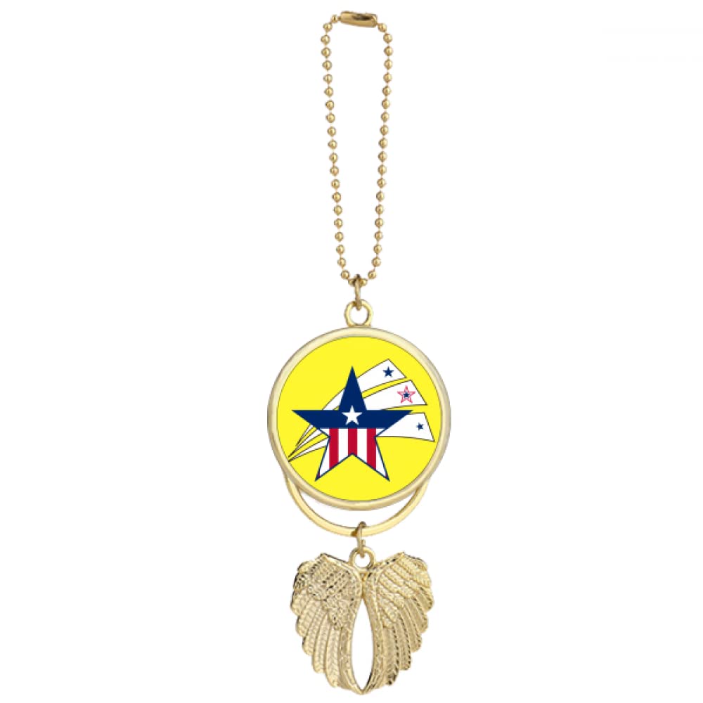 N/A America Star Flag Shine Bright Car Keychain Angel Wing Pendant