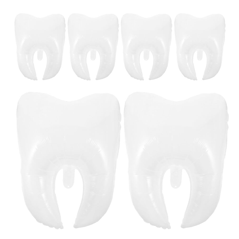 Amosfun White Tooth Party Balloons, 6pcs Dental Shaped Balloons, Dentist Teeth Balloons, Baby Shower Balloons for Student Graduation Party Decorations