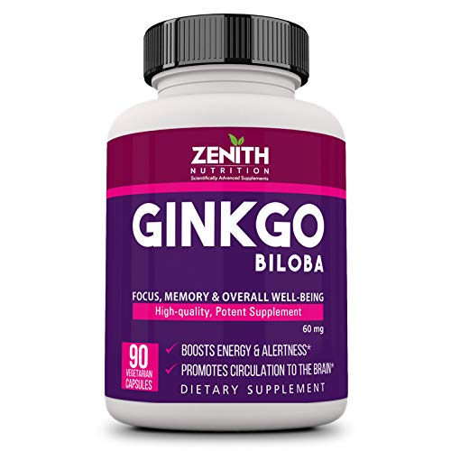 Zenith Nutrition Ginkgo Biloba (Supports Mental Clarity, Focus & Memory) 60 mg - 90 Veg Capsules