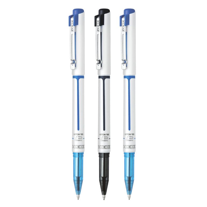 FLAIR Zoox E7 0.7mm Roller Gel Pen | Minimalistic Design | Waterproof Ink For Smudge Free & Smooth Writing | Fitted With Jumbo Refill | Pack Of 3-2 Blue & 1 Black