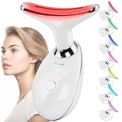 Neck Face Massager, 7 Color Face Neck Massager for Skin Care Routine at Home, Facial Massager with Non-slip Design, White (white)