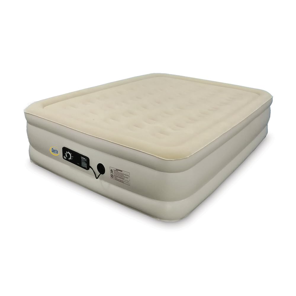 Serta Raised Air Mattress with Never Flat Pump | Luxury Inflatable Mattress with Built in Air Pump to Ensure a Good Night’s Rest | Heavy Duty Blow Up Mattress with Self Inflating Pump