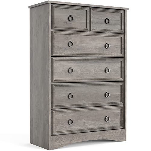 LGHM Modern 6 Drawer Dresser, Dressers for Bedroom, 44.33" Tall Chest of Drawers Closet Organizers & Storage Clothes - Easy Pull Handle, Textured Borders Living Room, Hallway, Gray