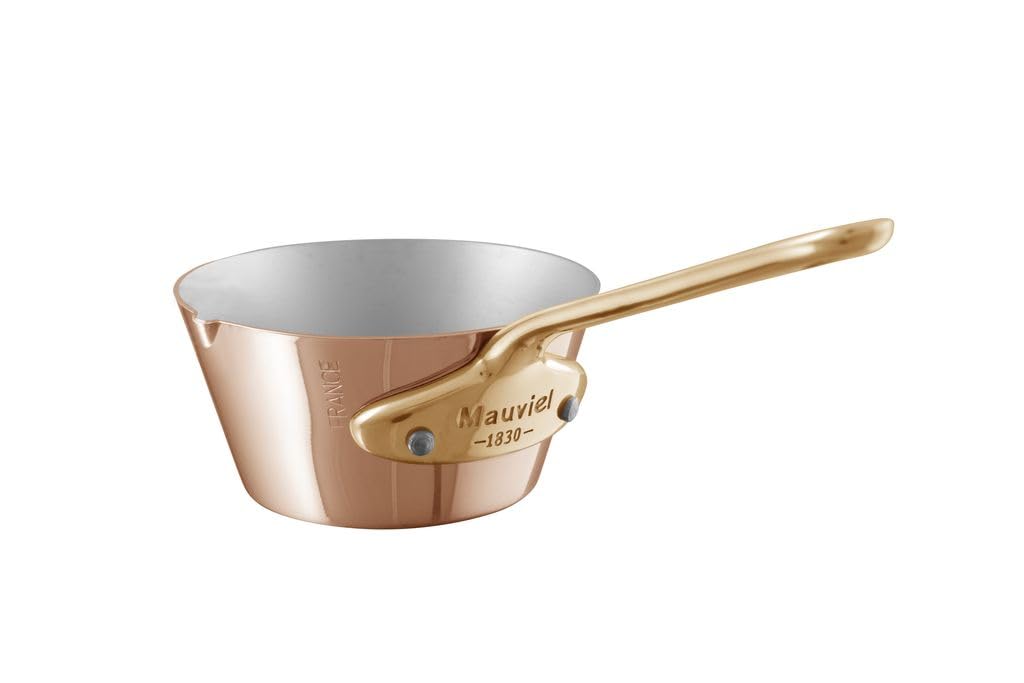 MauvielM'Minis 1 mm Copper & Stainless Steel Mini Splayed Saute Pan With Pouring Edge & Brass Handle, 3.54-In, Made in France