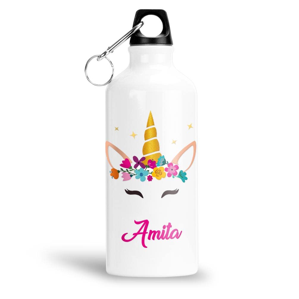 FABTODAY Unicorn Aluminium 750ml Water Bottle for Kids - Best Happy Birthday Gift for Daughter, Sister, Return Gift, Name - Amita