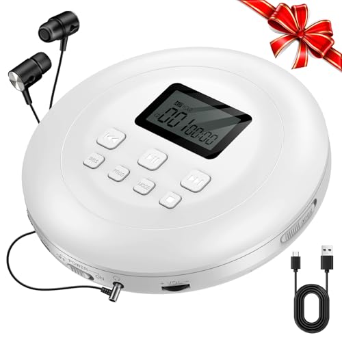 Gueray CD Player Tragbar CD Player Kinder CD Player HiFi Tragbarer CD Player Discman mit Kopfhörer LCD-Display Unterstützung ASP PROG Speicherfunktion Repeat-Funktion BASS Effet Weiß