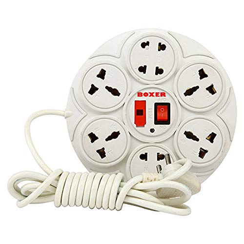 Boxer 360 Extension Board 8 Plug Point with Master Switch, LED Indicator, Cord (White, 6 AMP, 240V, 10.5 feet)