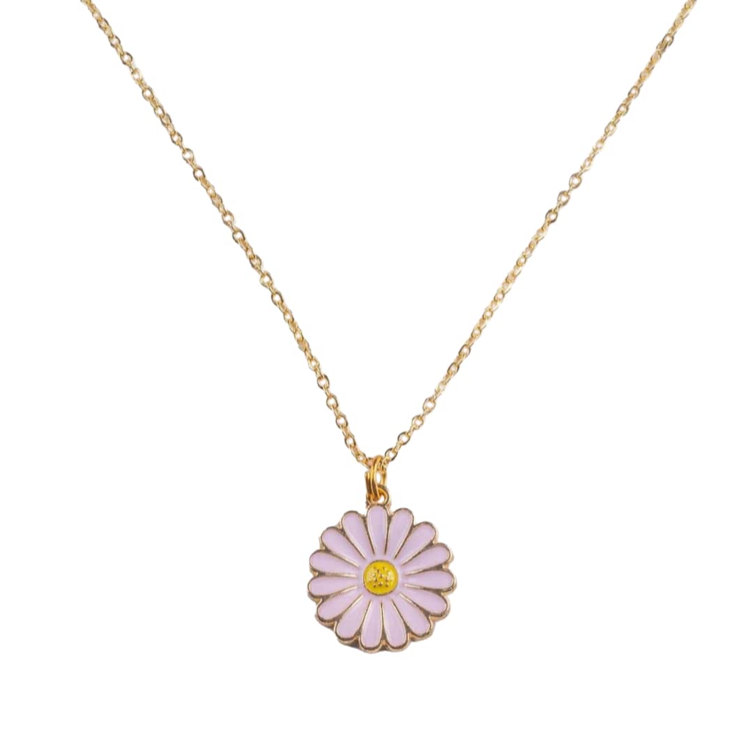 HADIE Daisy Necklace for Girls Women Pretty Flower Charm Pendant Chain (Pink)