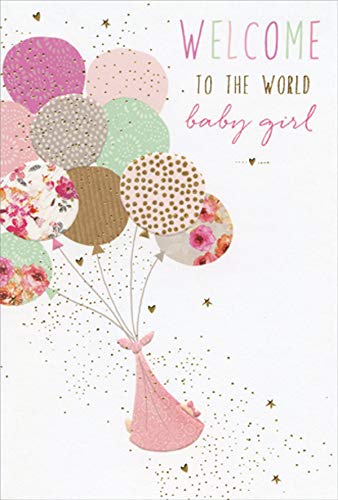 Pictura Pink Welcome Balloons Sara Miller New Baby Girl Congratulations Card