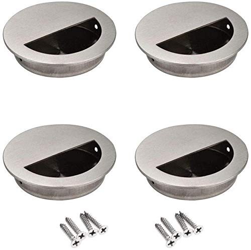 4pcs Stainless Steel Flush Pull Handles, Closet Knob(Recessed, Round) for Sliding Doors Cupboard Cabinets Closet and Drawers