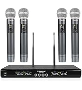 Phenyx Pro Wireless Microphone System, Metal Wireless Mic Set with 4 Cordless Mics, 4x25 UHF Adju...